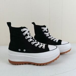 Madden Girl Women Sandrra Platform High Top Sneakers Size 6 Black Canvas Lace Up